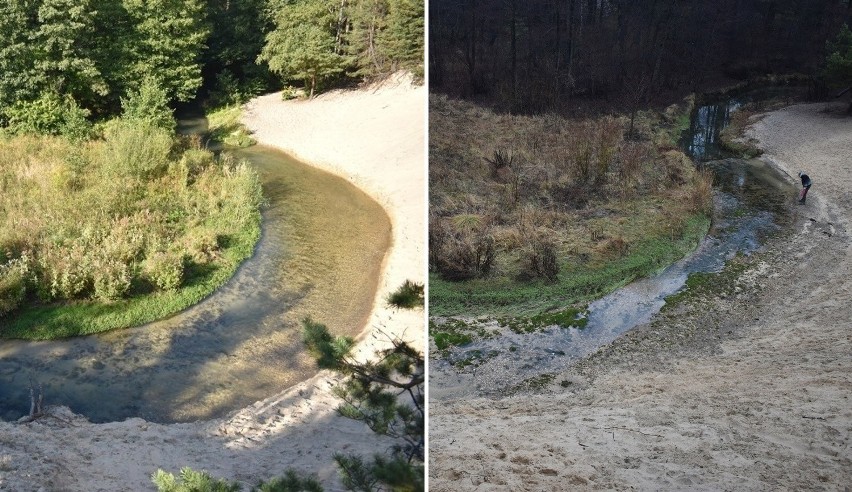 Rzeka Sztoła w Bukownie - przed i po wyłączeniu pomp