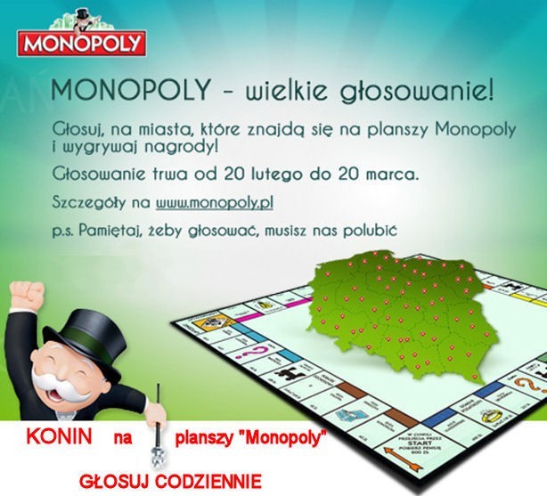 Konin na planszy Monopoly. Głosuj codziennie!