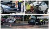 Wypadek policji w Białymstoku. Radiowóz zderzył się z fordem na skrzyżowaniu ulic Wiejskiej z Zachodnią. Policjanci i kierowca ranni ZDJĘCIA