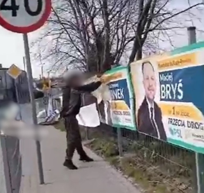 Zniszczył ponad 20 banerów wyborczych koło Lidla w Wieluniu. Sprawą zajmuje się policja