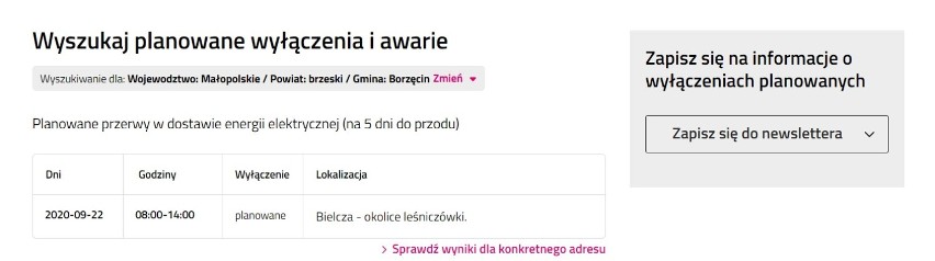 Bochnia-Brzesko. Wyłączenia prądu w rejonie Bochni i Brzeska [LISTA]