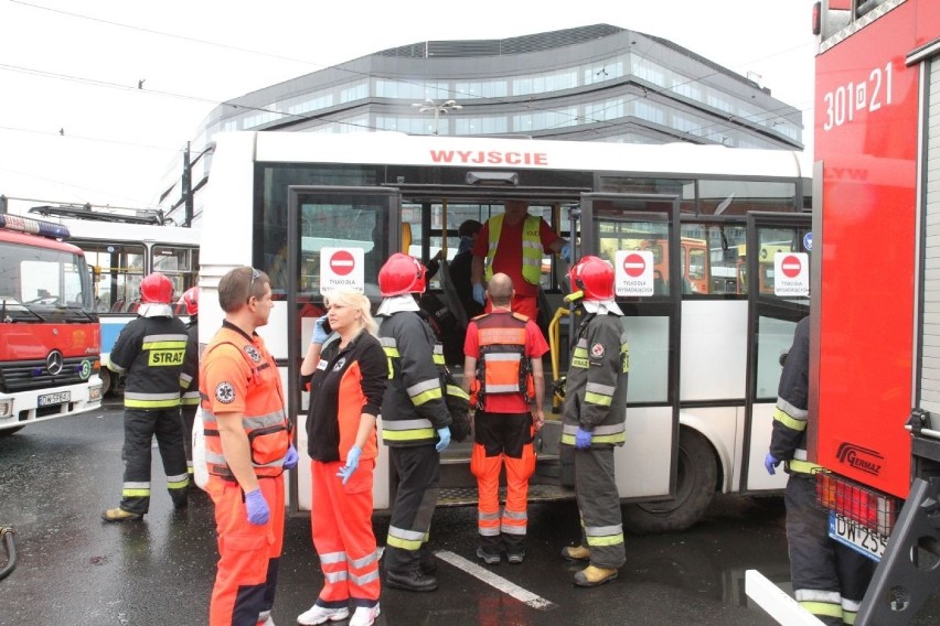 Zderzenie tramwaju z autobusem na pl. Dominikańskim (ZDJĘCIA)