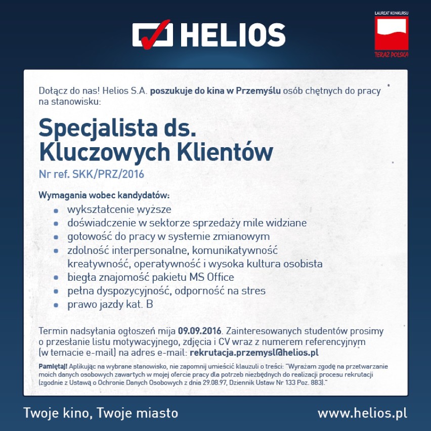 Kino Helios szuka pracowników w Przemyślu