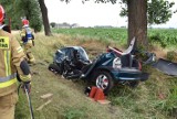 Wypadek na trasie Grodzisk - Wielichowo. Auto wypadło z drogi i uderzyło w drzewo