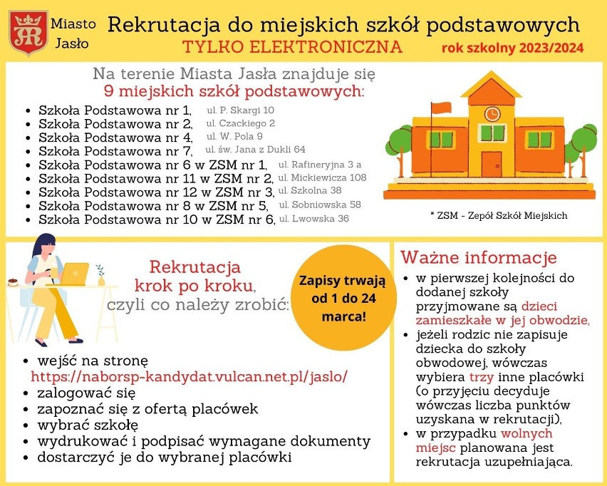 Rekrutacja do miejskich szkół podstawowych w Jaśle