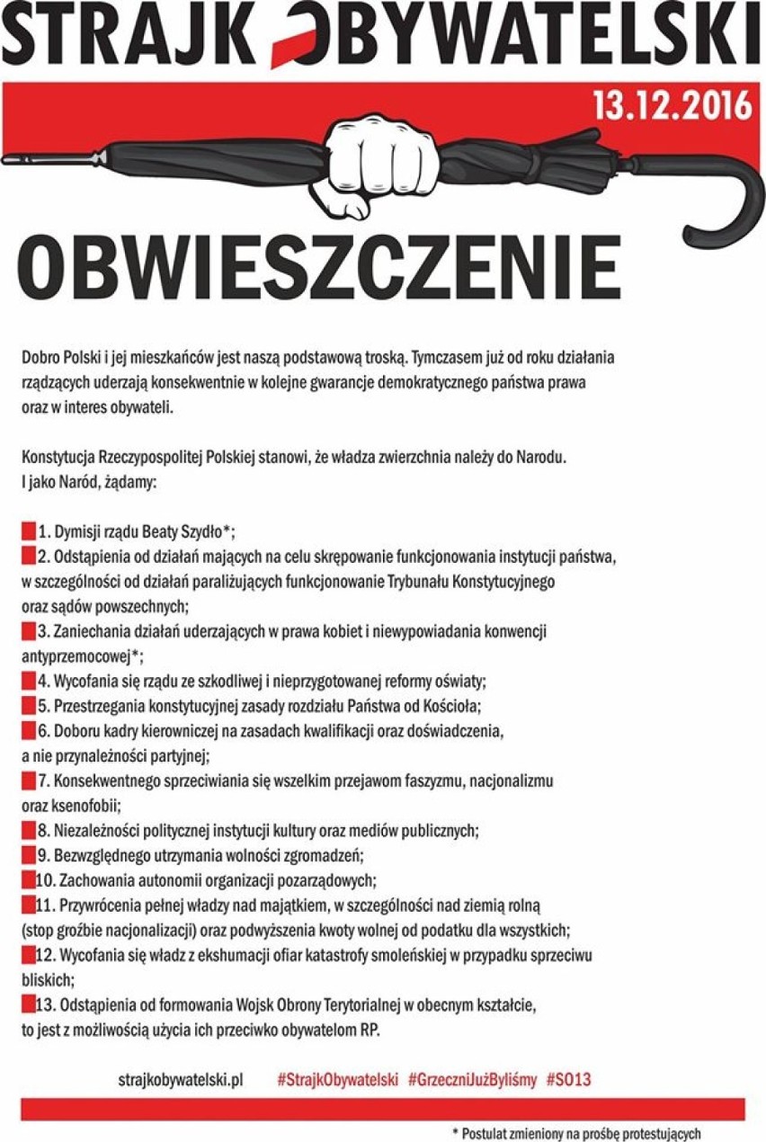 Strajk obywatelski 13 grudnia Sieradz i Zduńska Wola