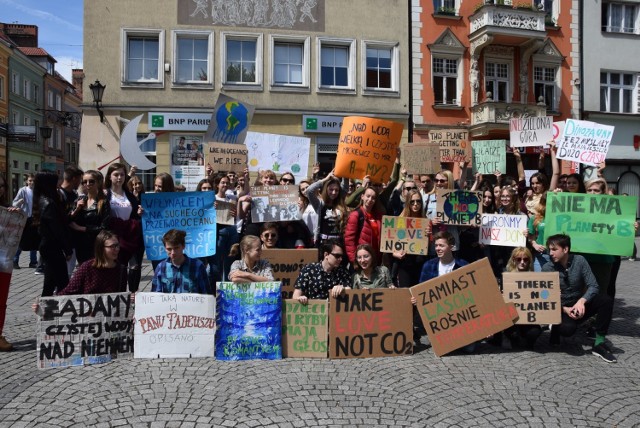 Zielona Góra, 24 maja, 2019. Strajk klimatyczny młodzieży na zielonogórskim deptaku.