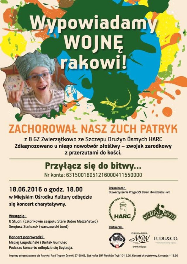 HARC w Piotrkowie wypowiada wojnę rakowi! Koncert charytatywny dla chorego Patryka 18 czerwca w MOK.