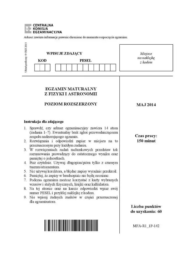 Matura 2014 z CKE. Fizyka poziom rozszerzony [ODPOWIEDZI, ARKUSZE]