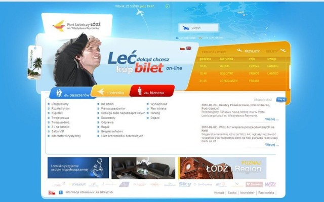 Nowa strona internetowa lotniska została podzielona na trzy działy: dla pasażer&oacute;w, o lotnisku, dla biznesu