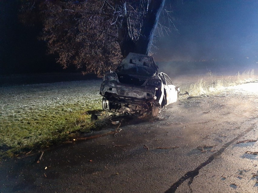 Tragiczny wypadek w Woźnikach. Samochód uderzył w drzewo. Zginął kierowca