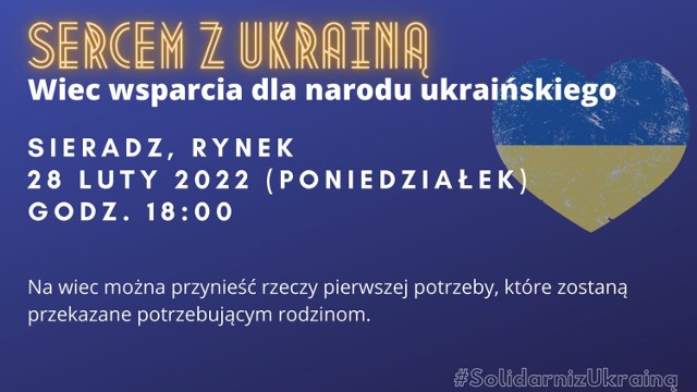Sieradz sercem z Ukrainą. Jutro wiec poparcia na Rynku. Przyjdź!