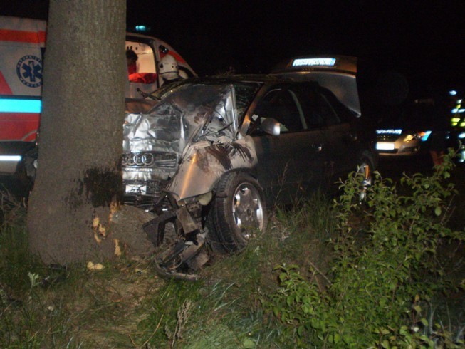 Audi uderzyło w drzewo