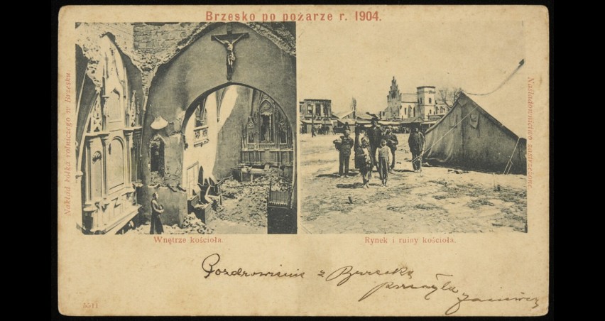 Brzesko po pożarze, Rynek i ruiny kościoła św. Jakuba, 1904