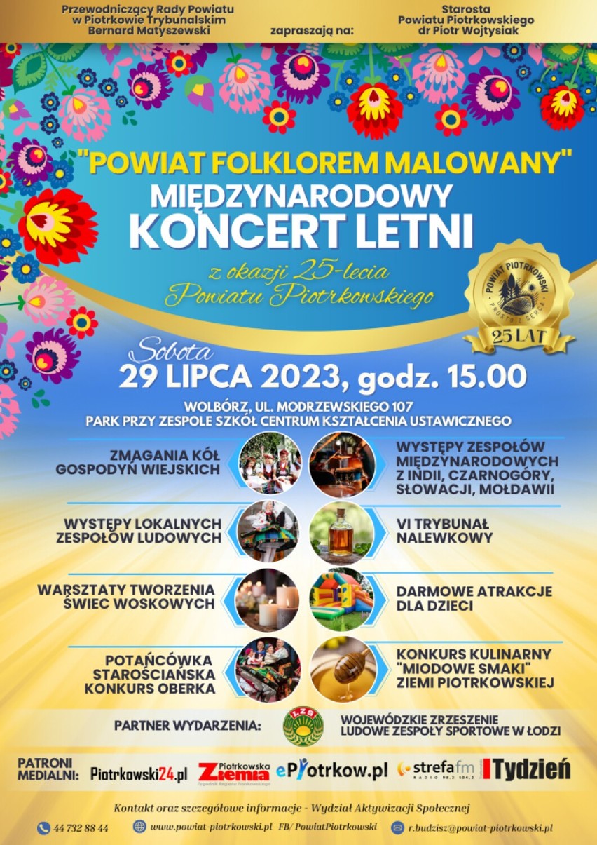 Międzynarodowy Koncert Letni i 25-lecie powiatu piotrkowskiego. Program imprezy