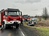 Niebezpieczne zdarzenie na DW 310. Na wysokości miejscowości Pucołowo samochód osobowy wjechał do rowu. Jedna osoba została ranna