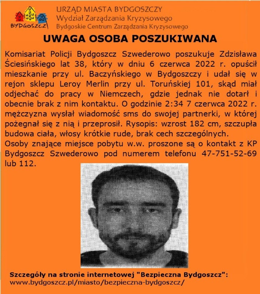 Bydgoska policja poszukuje zaginionego Zdzisława...