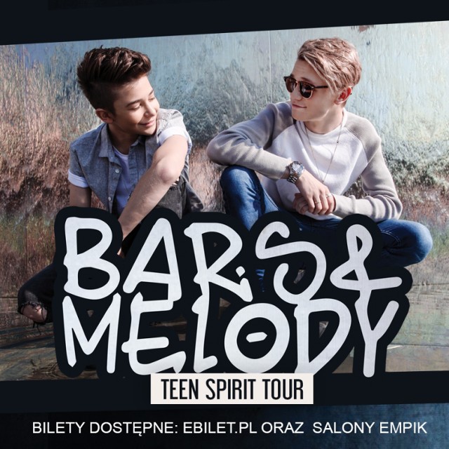 sobota, 24 września 2016, 19:00
Kwadrat, ul. Skarżyńskiego 1 

Zespół BARS AND MELODY wraca do Polski we wrześniu na Teen Spirit Tour. Polskie Bambino bedą miały okazje posłuchać na żywo brytyjskiego duetu w 4 miastach! Leo i Charlie podczas trasy promować będą swój najnowszy mini-album TEEN SPIRIT, na koncertach nie zabraknie jednak największych hitów zespołu.