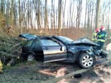 Groźny wypadek w gminie Sławno. BMW uderzyło w drzewo. Zdjęcia