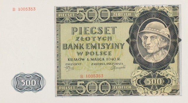 Okupacyjna młynarka 500 zł z 1940 r., tzw. „góral”. Od tego banknotu pochodzi nazwa jednej z najgłośniejszych akcji zbrojnych polskiego podziemia – Akcji „Góral”, podczas której żołnierze Kedywu uprowadzili w centrum Warszawy niemiecki samochód przewożący pieniądze. M. in. o tej historii będzie mowa podczas prelekcji w Muzeum Papiernictwa w sobotę 14 września o godz. 11