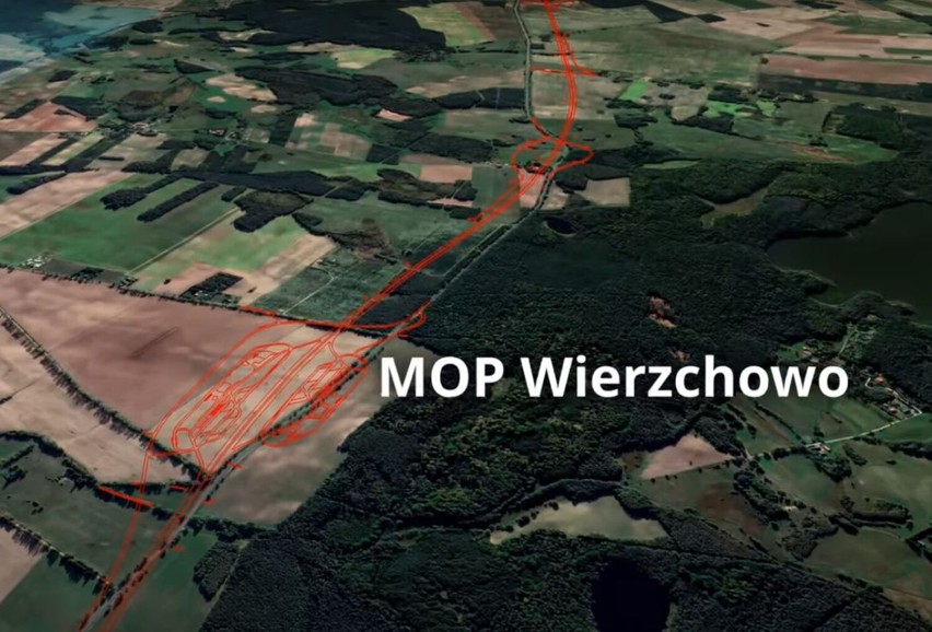 Lokalizacja MOP Wierzchowo na trasie S11 koło Szczecinka