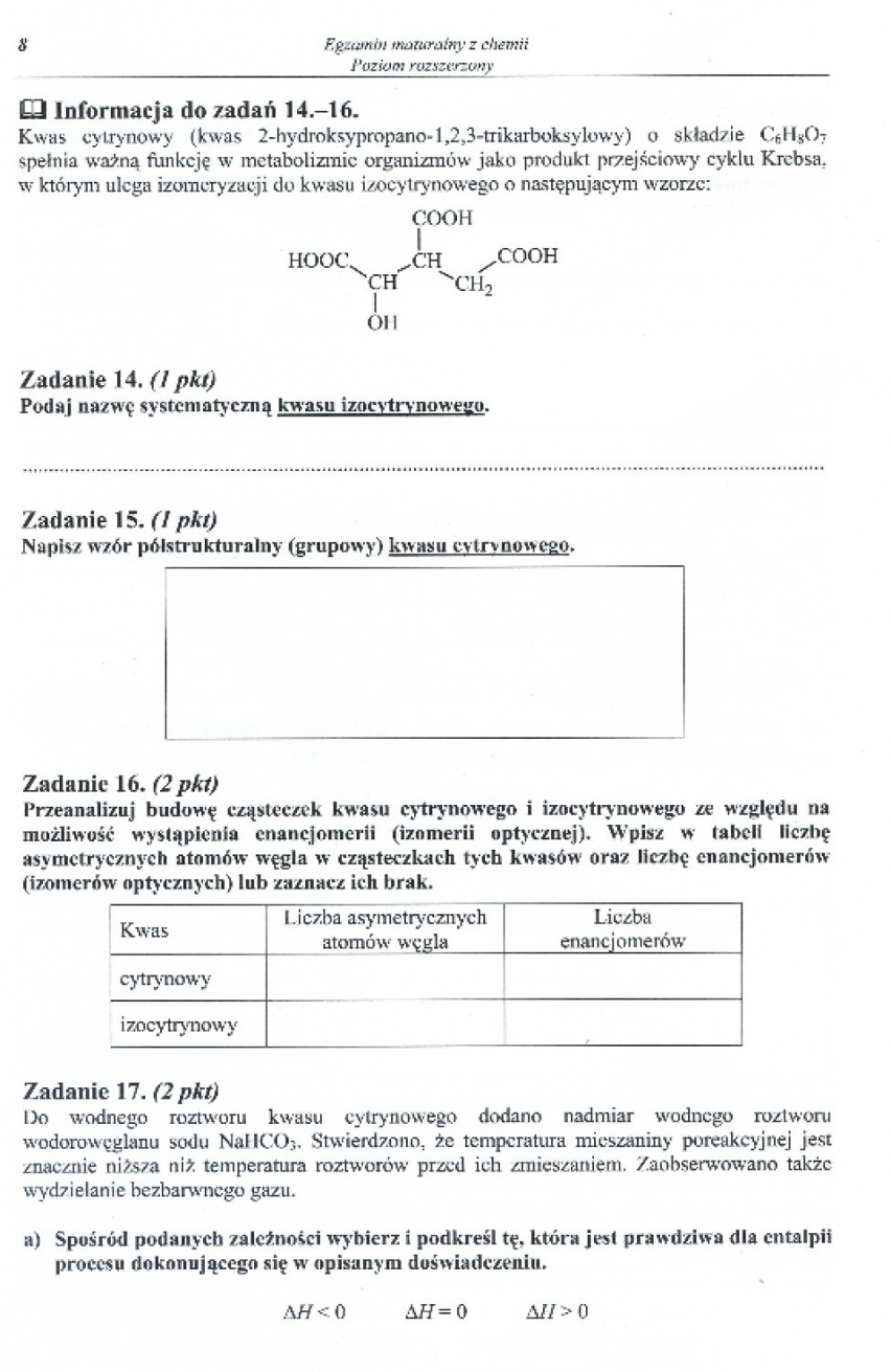 Matura 2014 z chemii - poziom podstawowy arkusze