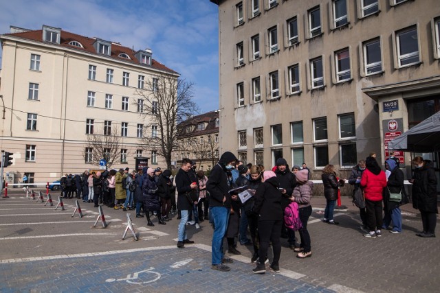 Ogromne kolejki Ukraińców przed urzędem w Poznaniu, którzy oczekują na nadanie numeru PESEL. Zobacz zdjęcia --->