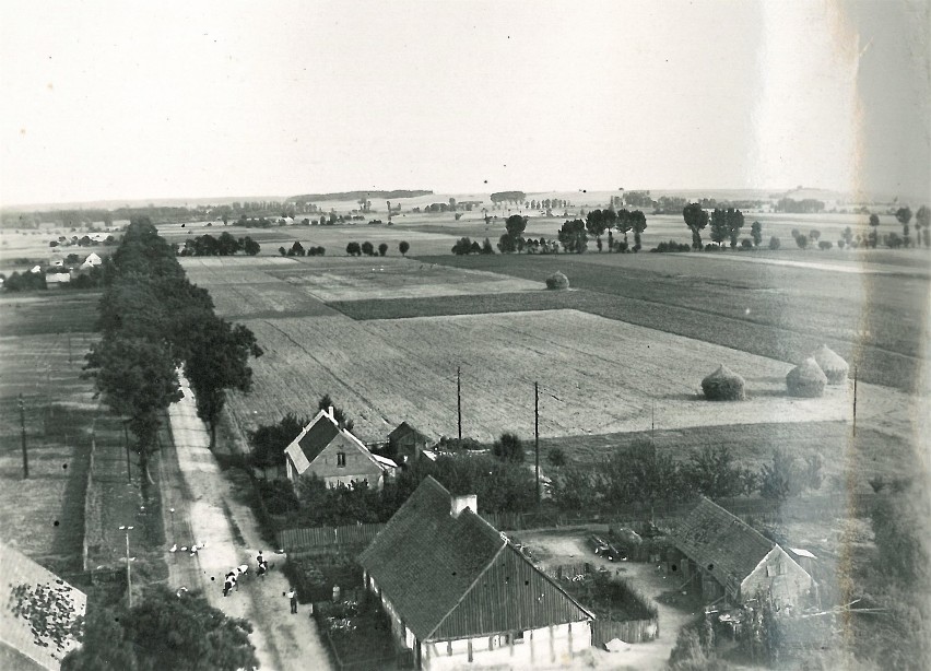 Widok z kościelnej wieży w 1950 roku - w stronę Słomowa