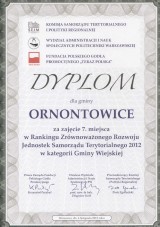 Ornontowice zostały nagrodzone w Rankingu Zrównoważonego Rozwoju Jednostek Samorządu Terytorialnego