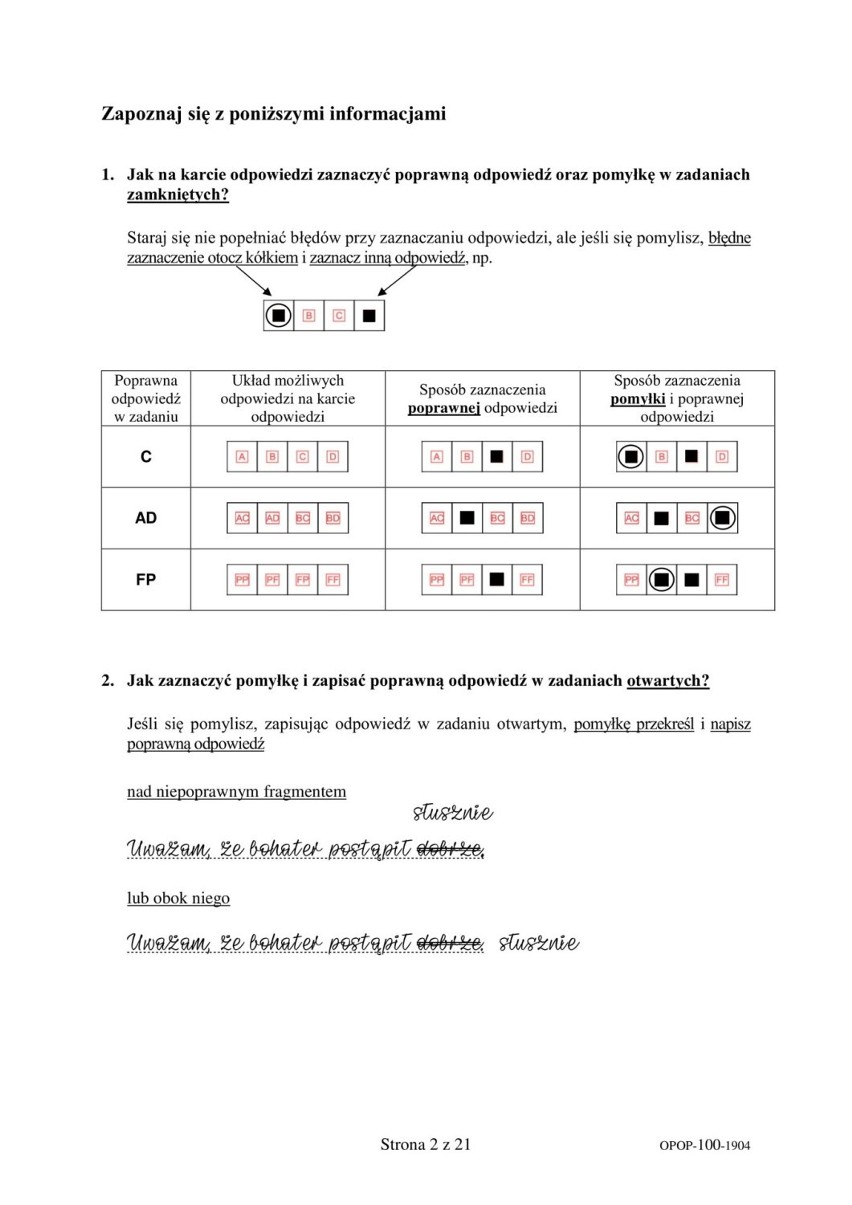 Egzamin ósmoklasisty 2019 POLSKI ODPOWIEDZI Egzamin ósmoklasisty z polskiego ARKUSZ cke 18 04 2019