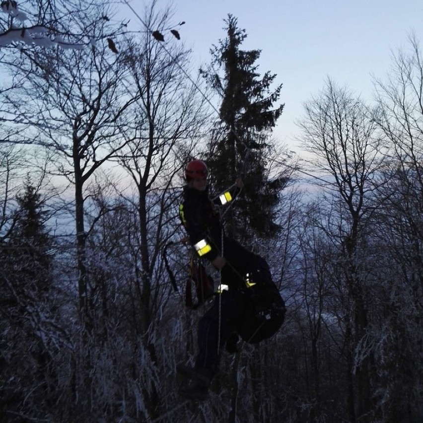 Paralotniarz zawisł na drzewie. Uratowali go strażacy [ZDJĘCIA]