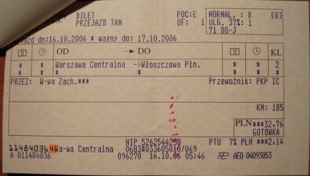 Pierwszy bilet PKP InterCity do Włoszczowy | Fot. Allegro.pl