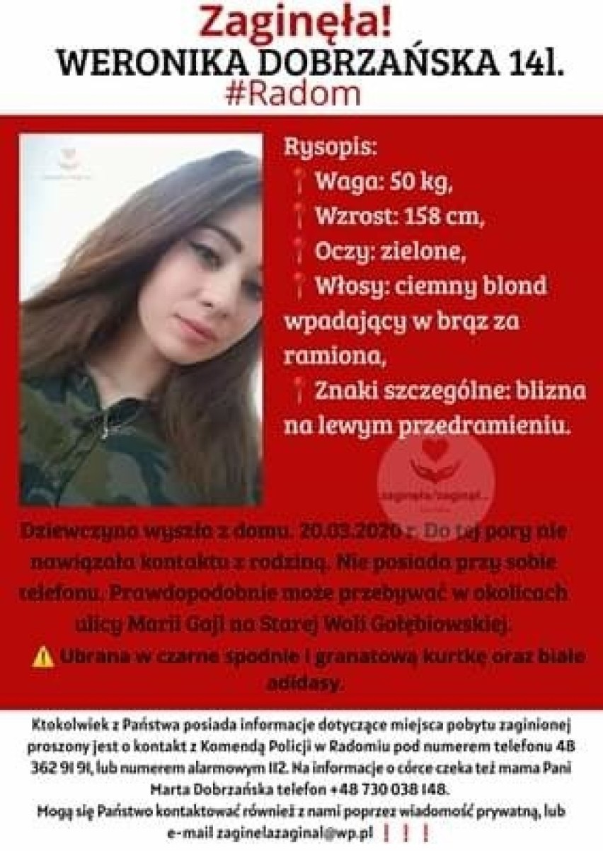 Zaginęła Weronika Dobrzańska z Radomia. Ktoś ją widział?