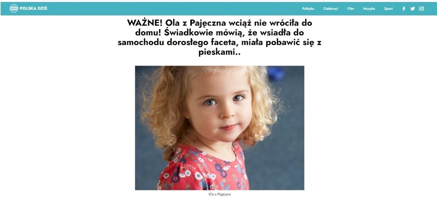 "Artykuł" o uprowadzeniu 11-latki z Pajęczna to fake news!