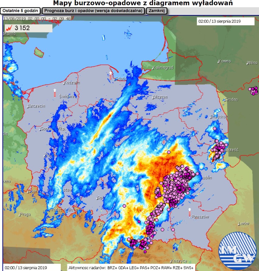 Burze w Polsce - godz. 2:00 / 13 sierpnia