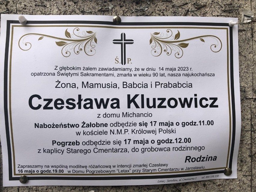 Mieszkańcy Jarosławia, którzy zmarli w ostatnich dniach. Zobacz ich klepsydry [KLEPSYDRY, 1.05.2023 - 15.05.2023]