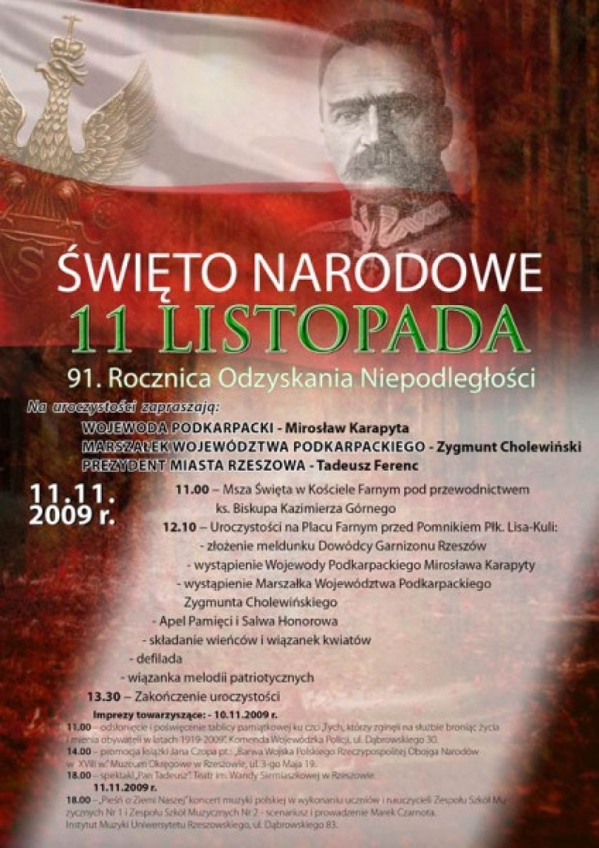 Plakat obchodów dn. 11 listopada w Rzeszowie