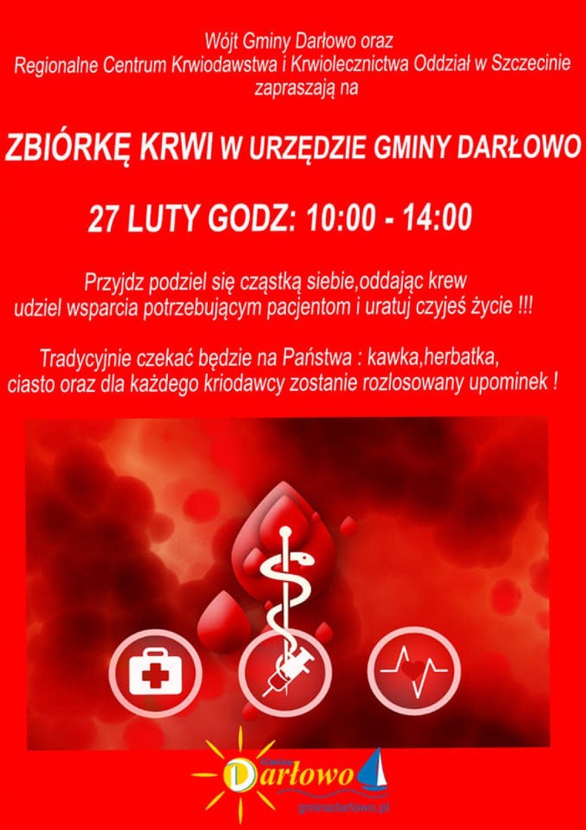 Gmina Darłowo zaprasza na zbiórkę krwi. Przygotowano pakiety upominkowe 