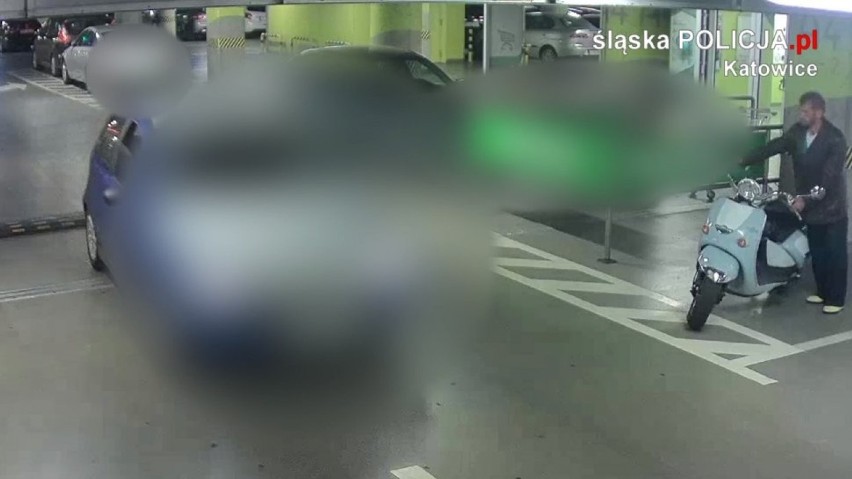 Katowice: Ukradł skuter z podziemnego parkingu Galerii Katowickiej. Szuka go policja [WIDEO z monitoringu]