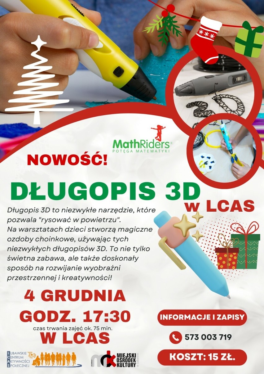Długopis 3D – zapraszamy na warsztaty do Lubawskiego Centrum Aktywności Społecznej!