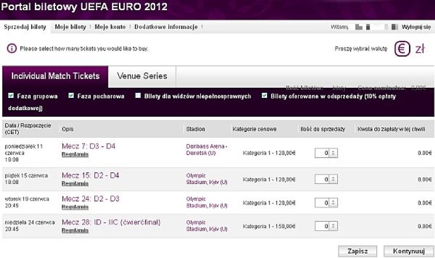 Bilety na Euro 2012