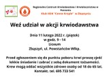 Klub HDK "Cenne Krople" Zbąszyń. Tylko z serca i nas samych - kolejna akcja poboru krwi  już w piątek - 11 lutego 2022  