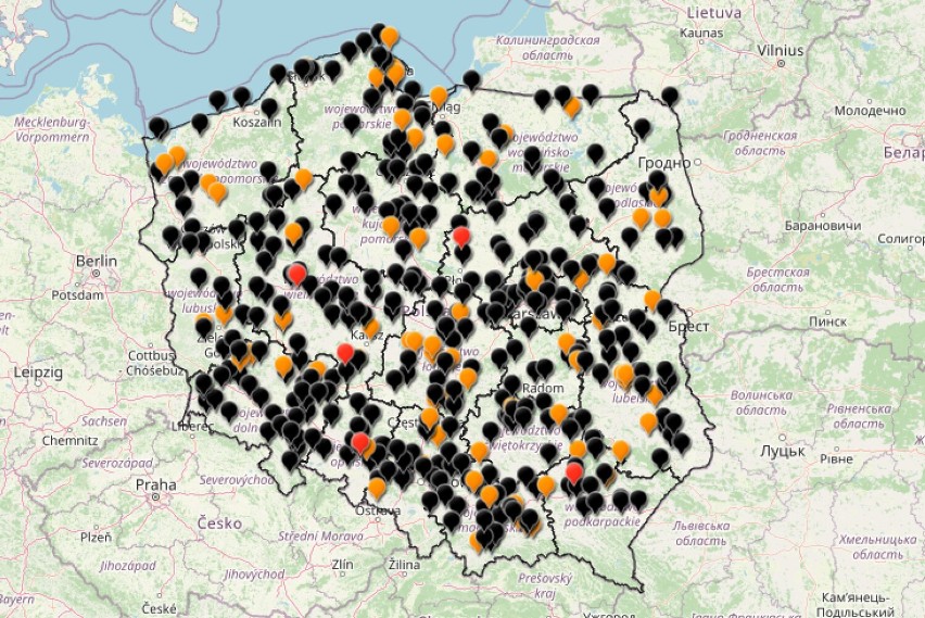 Mapa wypadków drogowych ze skutkiem śmiertelnym w okresie...