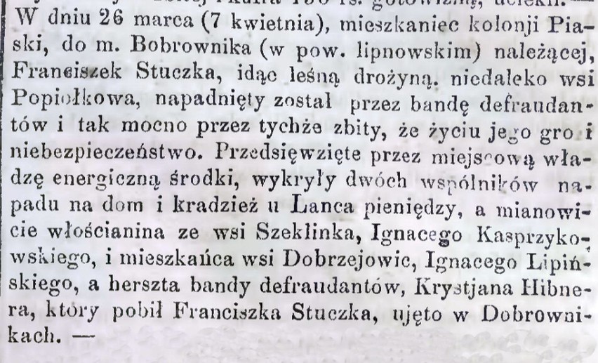 Kroniki kryminalnej ciąg dalszy, rok 1867.