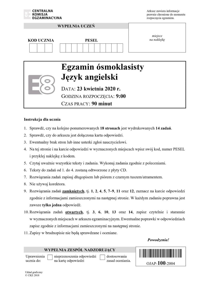 Egzamin ósmoklasisty z j. angielskiego