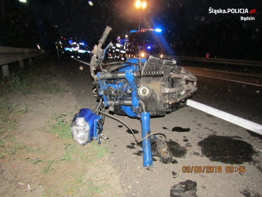 Będzin: Wypadek na DK 86. Pijany motocyklista doprowadził do zderzenia z samochodem osobowym