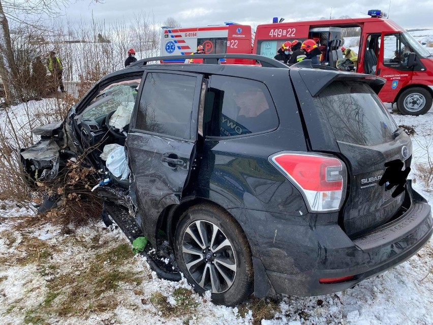 Połęczyno. Samochód rozbił się na drzewie - 36-latka trafiła do szpitala