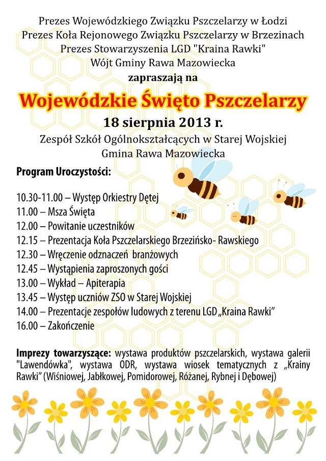 Wojewódzkie Święto Pszczelarzy w Starej Wojskiej 2013. Program uroczystości