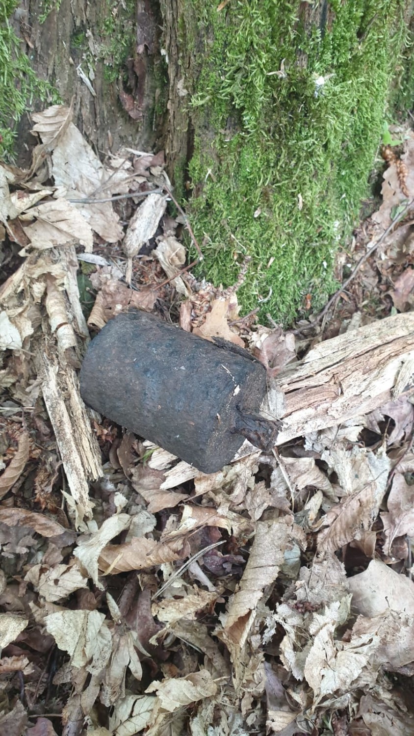 Rawicz. Biegacz natknął się na granat w lesie. Policjanci zabezpieczyli niebezpieczne znalezisko [ZDJĘCIA]