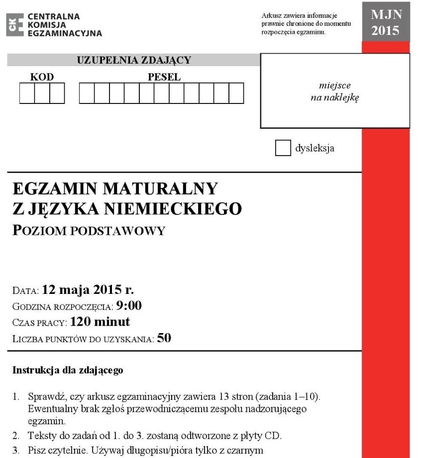 Matura 2015 niemiecki: ARKUSZE, ODPOWIEDZI [poziom...